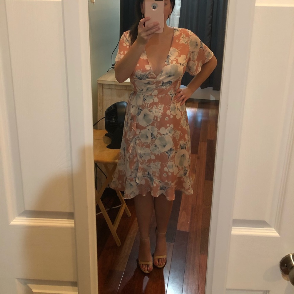 june & hudson dress pink floral wrap size S (NWOT)
